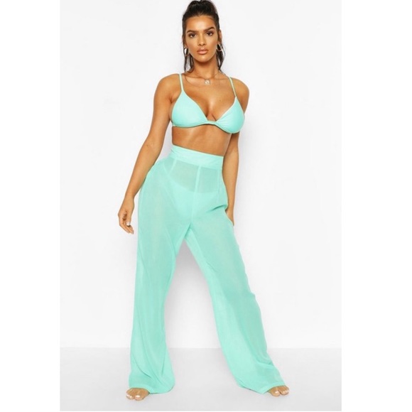 Boohoo Pants - Boohoo NWT! Wide Leg Beach Trousers Turquoise Pant Size 12